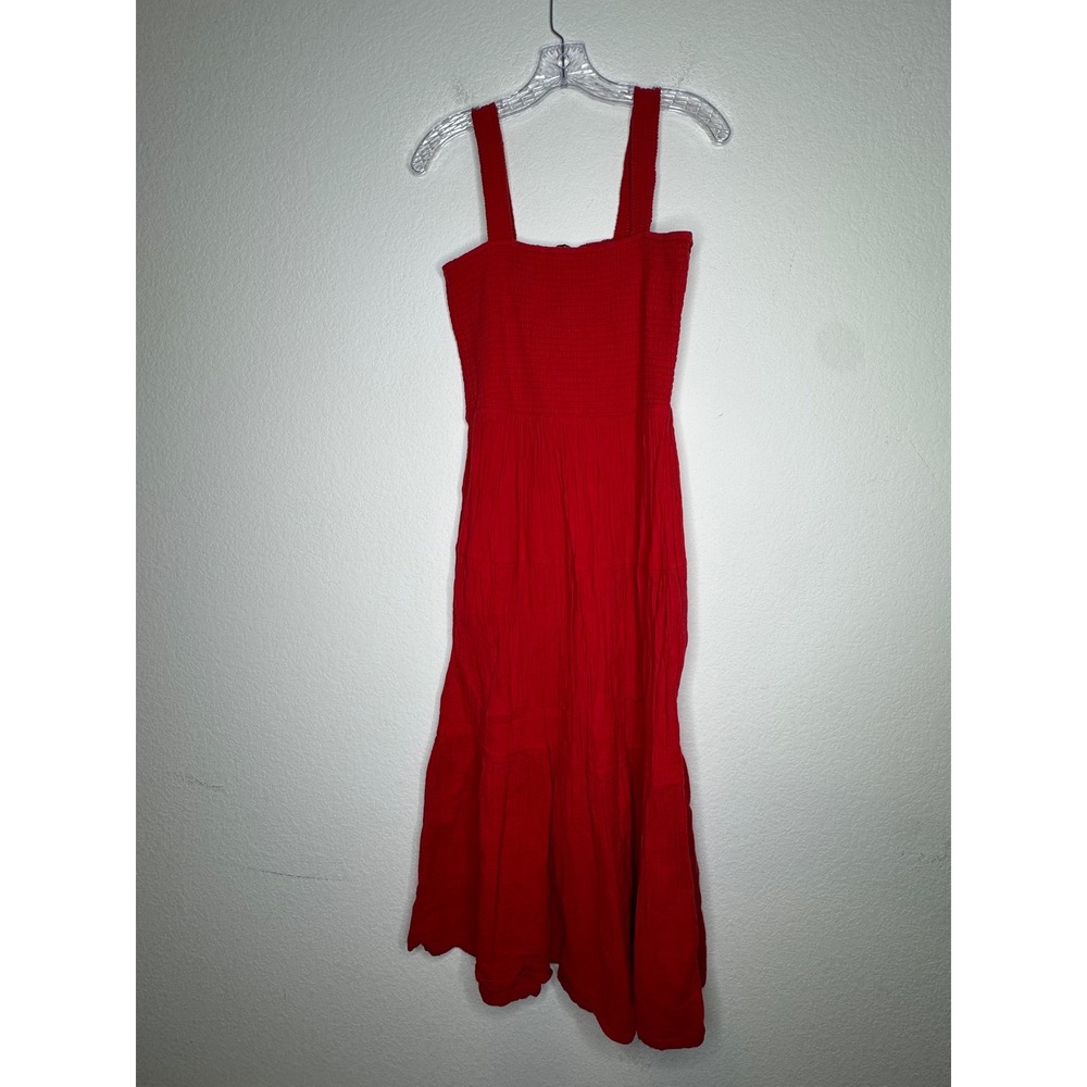 Quince Organic Cotton Gauze Smocked Sleeveless Maxi Dress Wild Cherry Red Size M